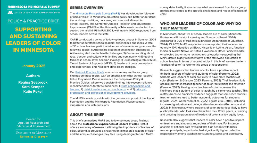 Cover of Leaders of Color policy and practice brief