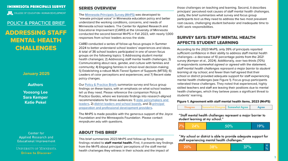 Cover of staff mental health policy and practice brief