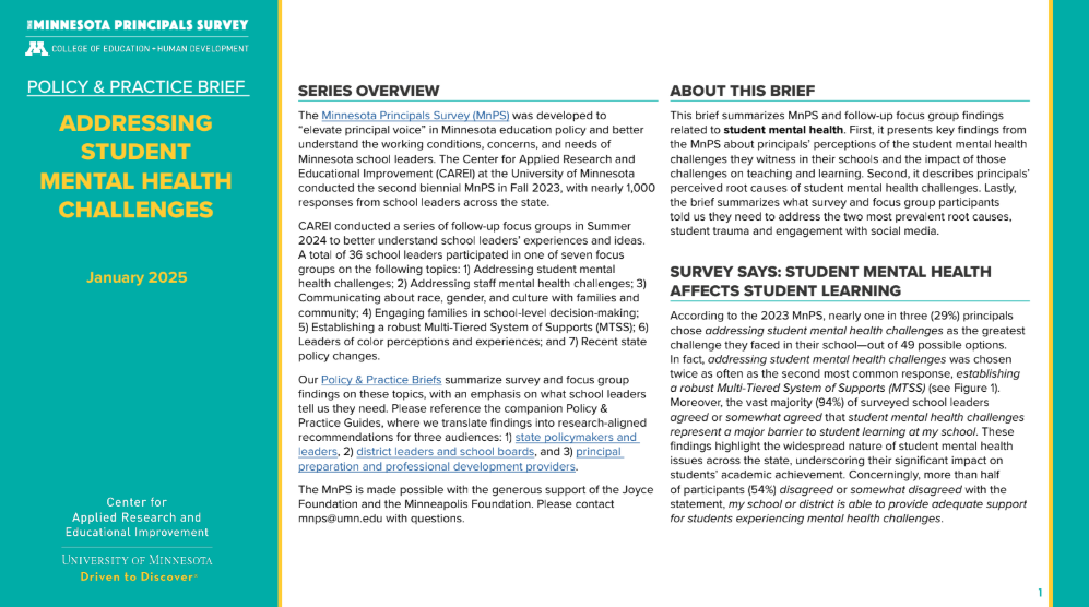 Cover of MNPS brief on addressing student mental health challenges