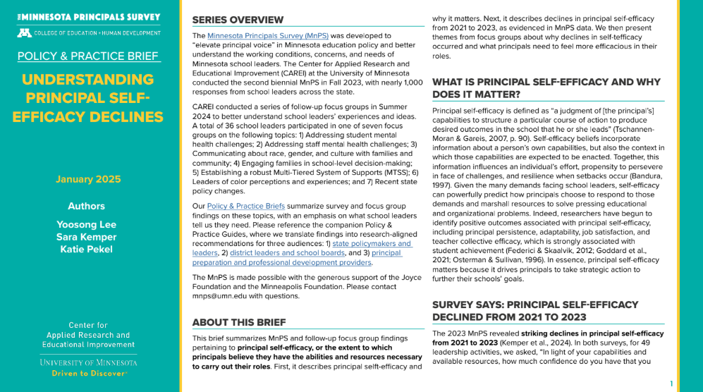 Cover of MNPS brief on principal self-efficacy