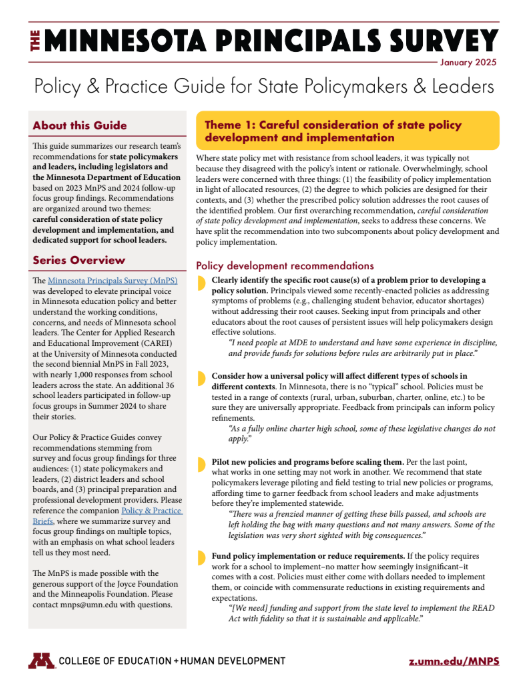 Cover page of Principals Survey guide for state policymakers.