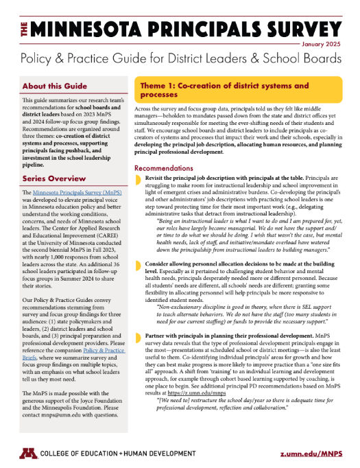 Cover page of Principals Survey guide for district leaders and school boards.