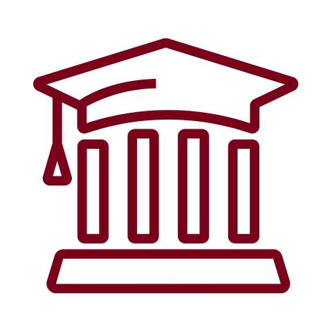 Icon of a university building with a graduation cap symbolizing university-backed expertise.
